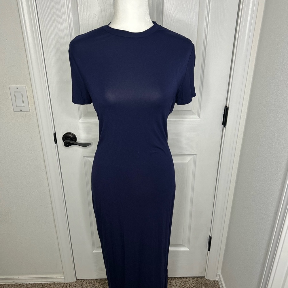 SHEIN Navy Crewneck Short Sleeve Maxi Dress